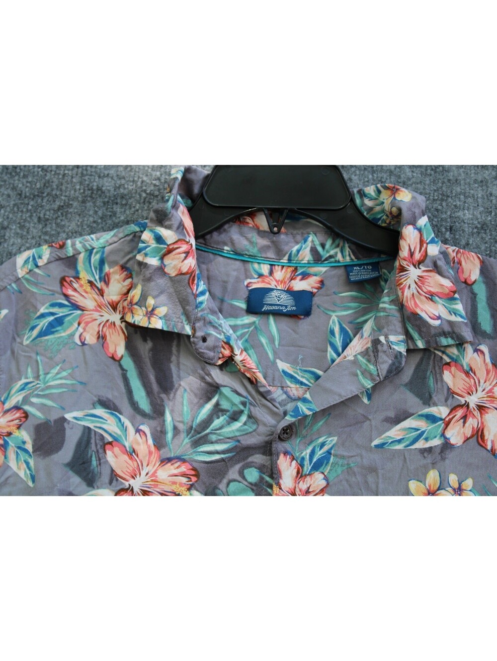 Men's Grey Tropical Hibiscus Floral Print Short Sleeve Hawaiian Button-Up  xl